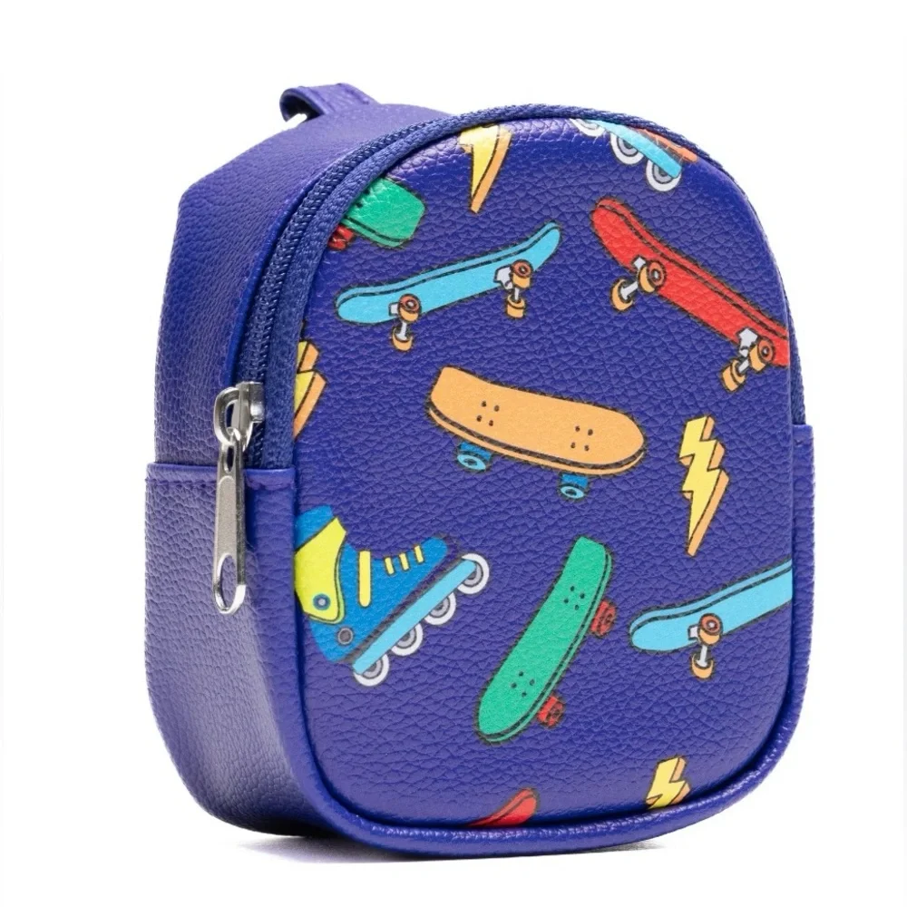 🔴3/$12 NWT Mini Backpack Keychain Skater Print Blue Coin‎ Pouch Clip Bag Charm